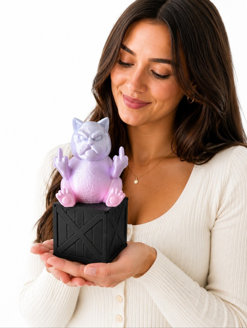 3D Printed Grumpy Cat Figurine on Crate Desk Decor Removable Cat IK3D - Picture 3 of 9